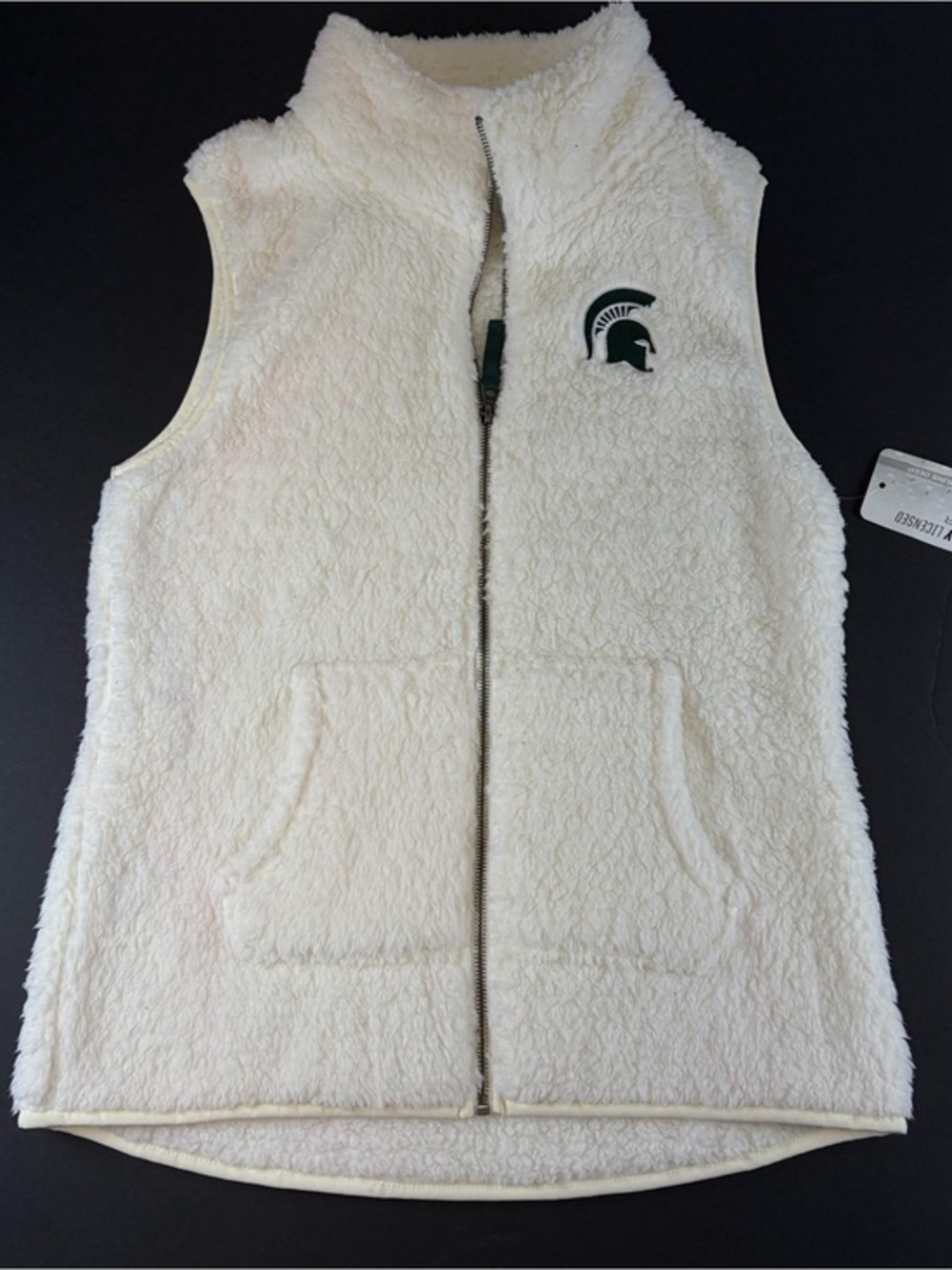 NWT MICHIGAN STATE  SPARTANS SHERPA FLEECE VEST WOMENS LARGE CREAM
